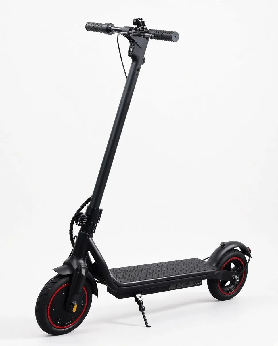 Black folding electric scooter with a wide deck